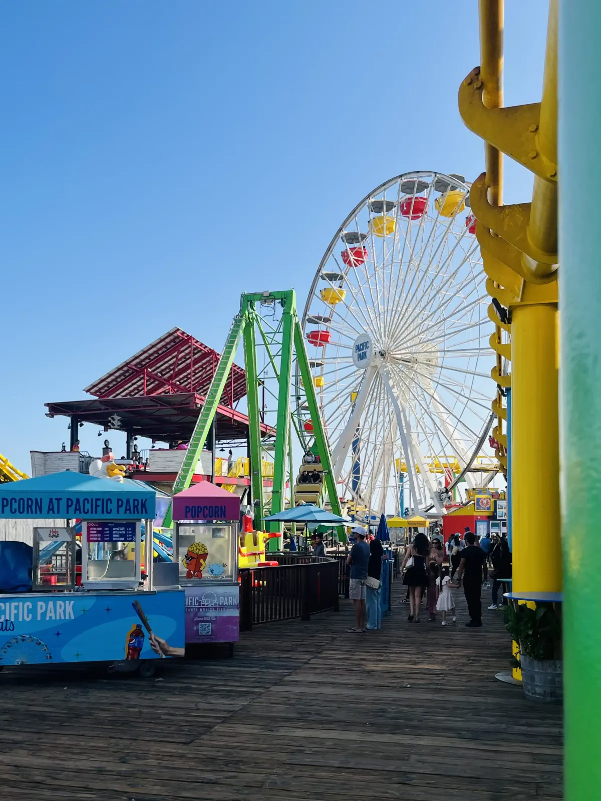 The Ferris wheel and food stands on Santa Monica Pier