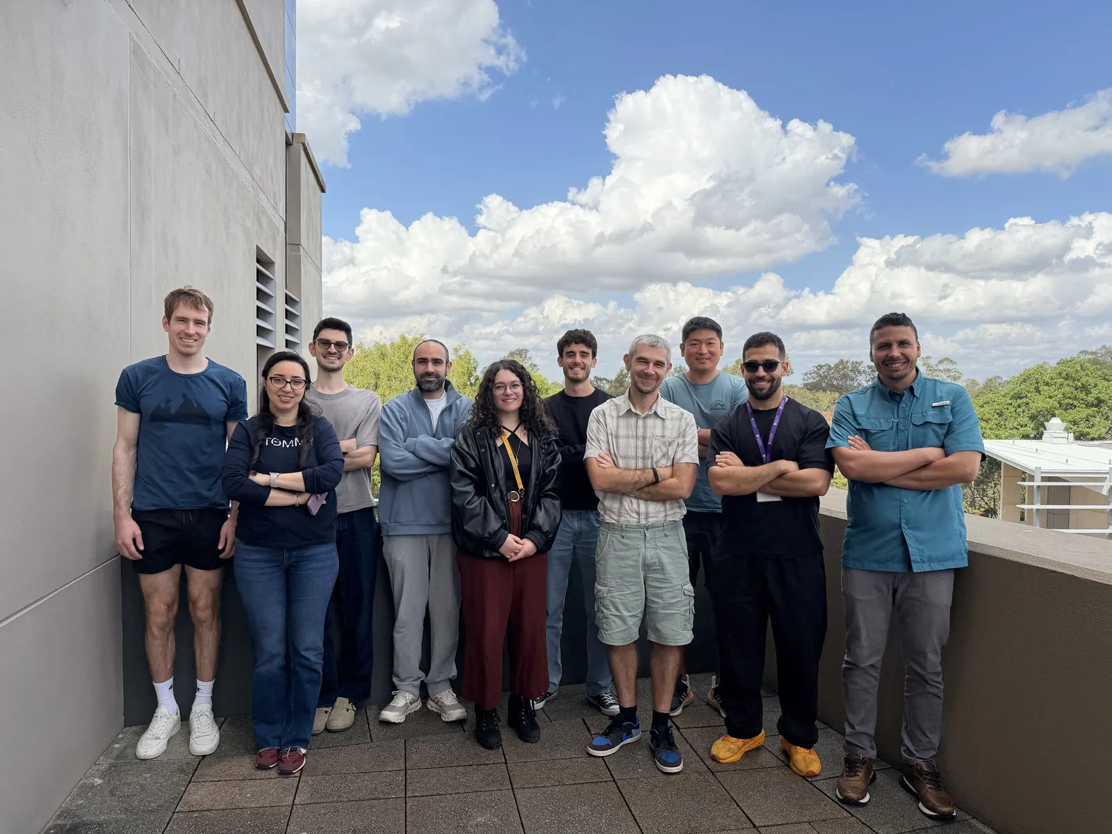 DLab members on a sunny campus terrace